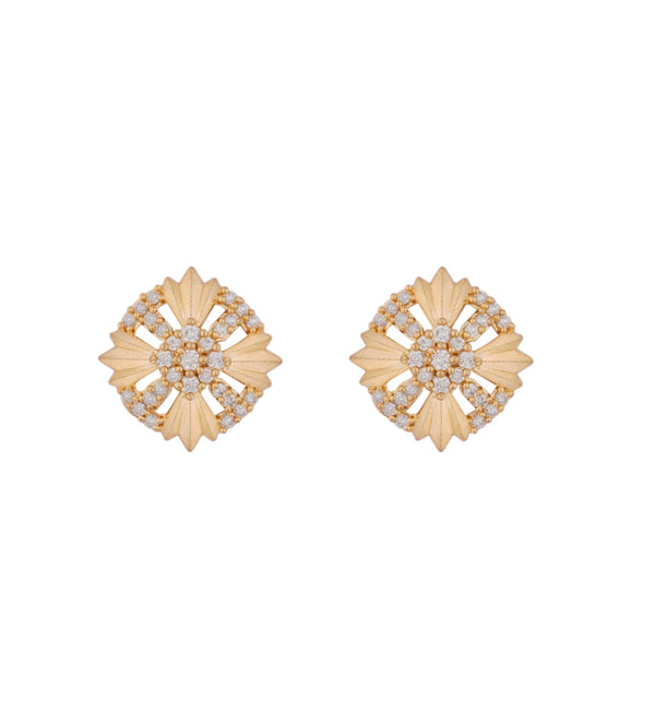 Laurel Cubic Zirconia 18K Gold Plated Wheel Shaped Contemporary Earring For Women (Yellow Gold)
