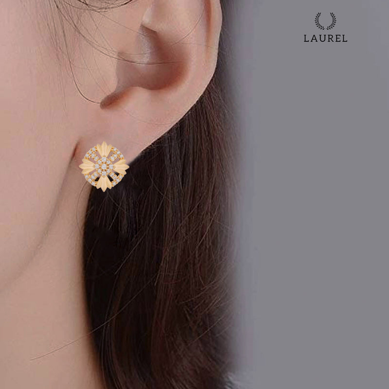 Laurel Cubic Zirconia 18K Gold Plated Wheel Shaped Contemporary Earring For Women (Yellow Gold)