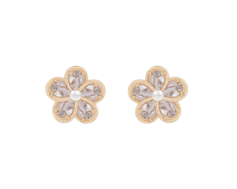 Laurel Cubic Zirconia 18K Gold Plated Floral Shaped Contemporary Earring For Women (Yellow Gold)…