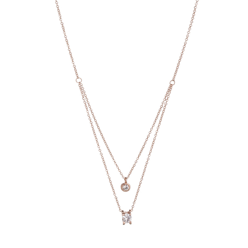 Laurel Fashion Latest Layered Non Precious Base Metal Cubic Zirconia Golden Neck Chain Necklace for Women(Rose gold)