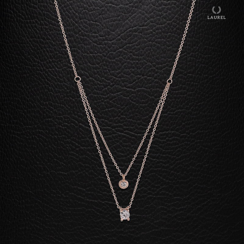 Laurel Fashion Latest Layered Non Precious Base Metal Cubic Zirconia Golden Neck Chain Necklace for Women(Rose gold)