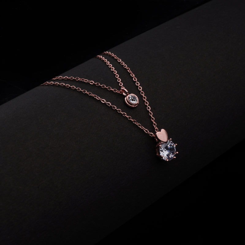 Laurel Fashion Latest Layered Non Precious Base Metal Cubic Zirconia Golden Neck Chain Necklace for Women(Rose gold)