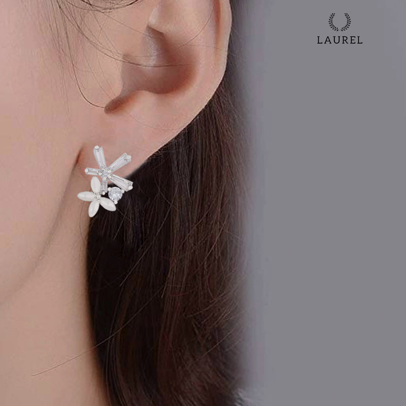 Laurel Cubic Zirconia 18K Gold Plated Flower Star Shaped Contemporary Earring For Women