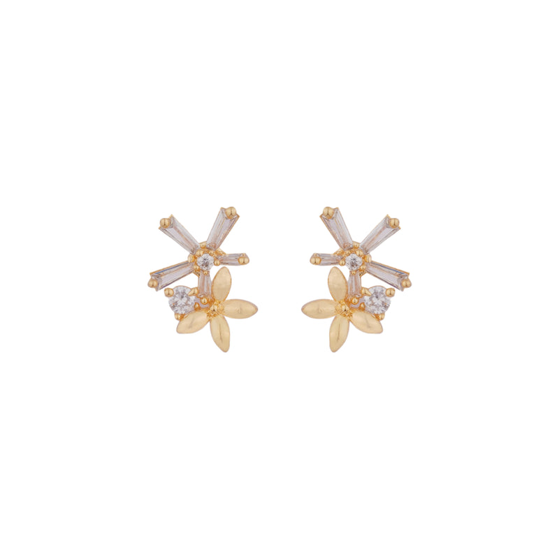 Laurel Cubic Zirconia 18K Gold Plated Flower Star Shaped Contemporary Earring For Women