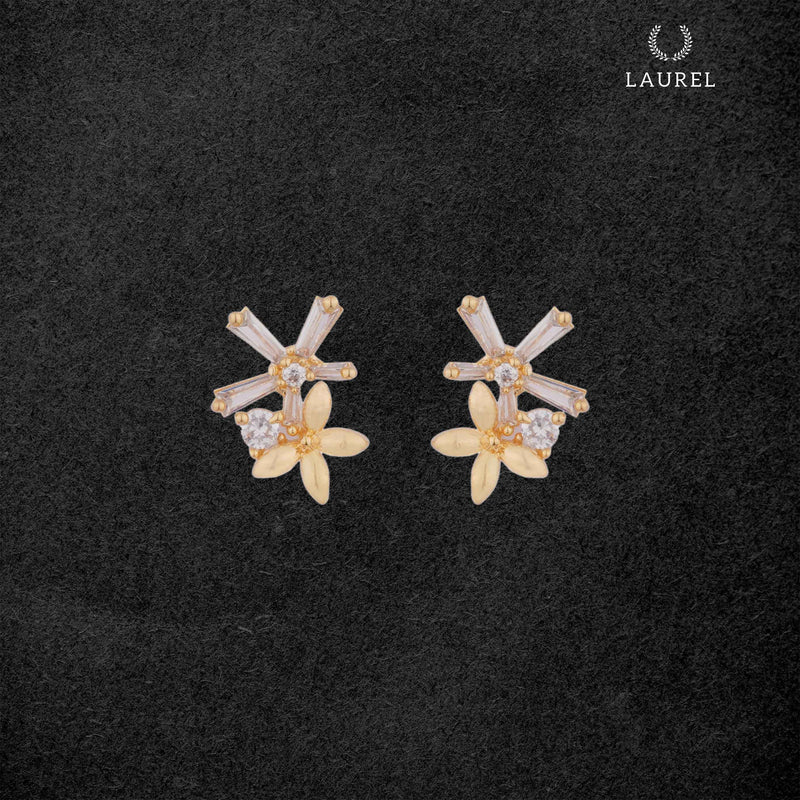 Laurel Cubic Zirconia 18K Gold Plated Flower Star Shaped Contemporary Earring For Women